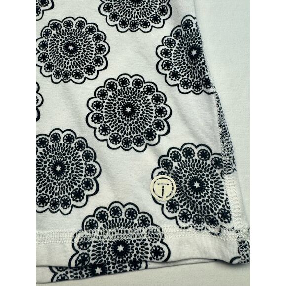 Talbots Medallion Scoop Neck Cap Sleeve Cotton Blend Top Women L White Black - Picture 6 of 9